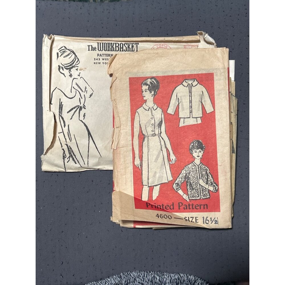 Vintage 1960s Womens Sewing Pattern Design 4600 Size 16 1/2 For Dress & Crochete